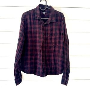 Joe’s Jeans Size Double Gauze Cotton  Button Down Plaid with black linibg Shirt